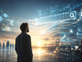 Futuristische digitale Landschaft und Mensch