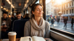 Mantra Yoga Frau in Ruhe in der Bahn