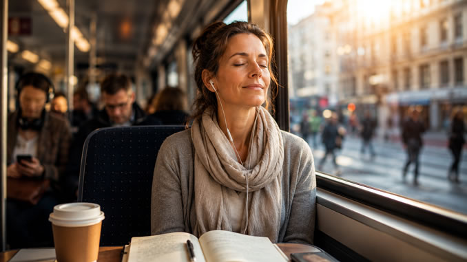 Frau in Ruhe in der Bahn