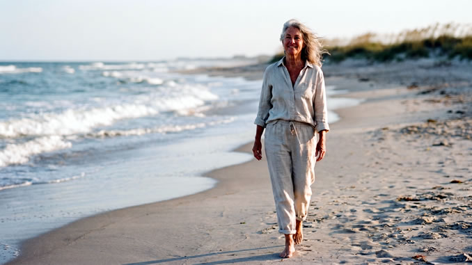 Frau geht entspannt am Strand