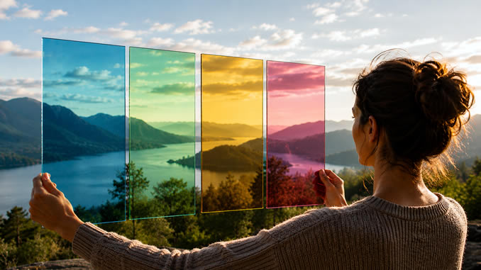 Bunte Glasscheiben am Bergsee