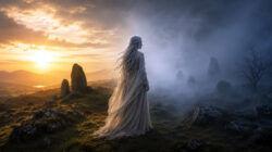 Frau zwischen Licht und Nebel