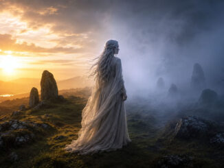 Frau zwischen Licht und Nebel
