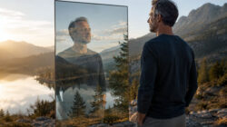 Namenlose Wirklichkeit Nachdenklicher Blick in der Natur im goldenen Licht